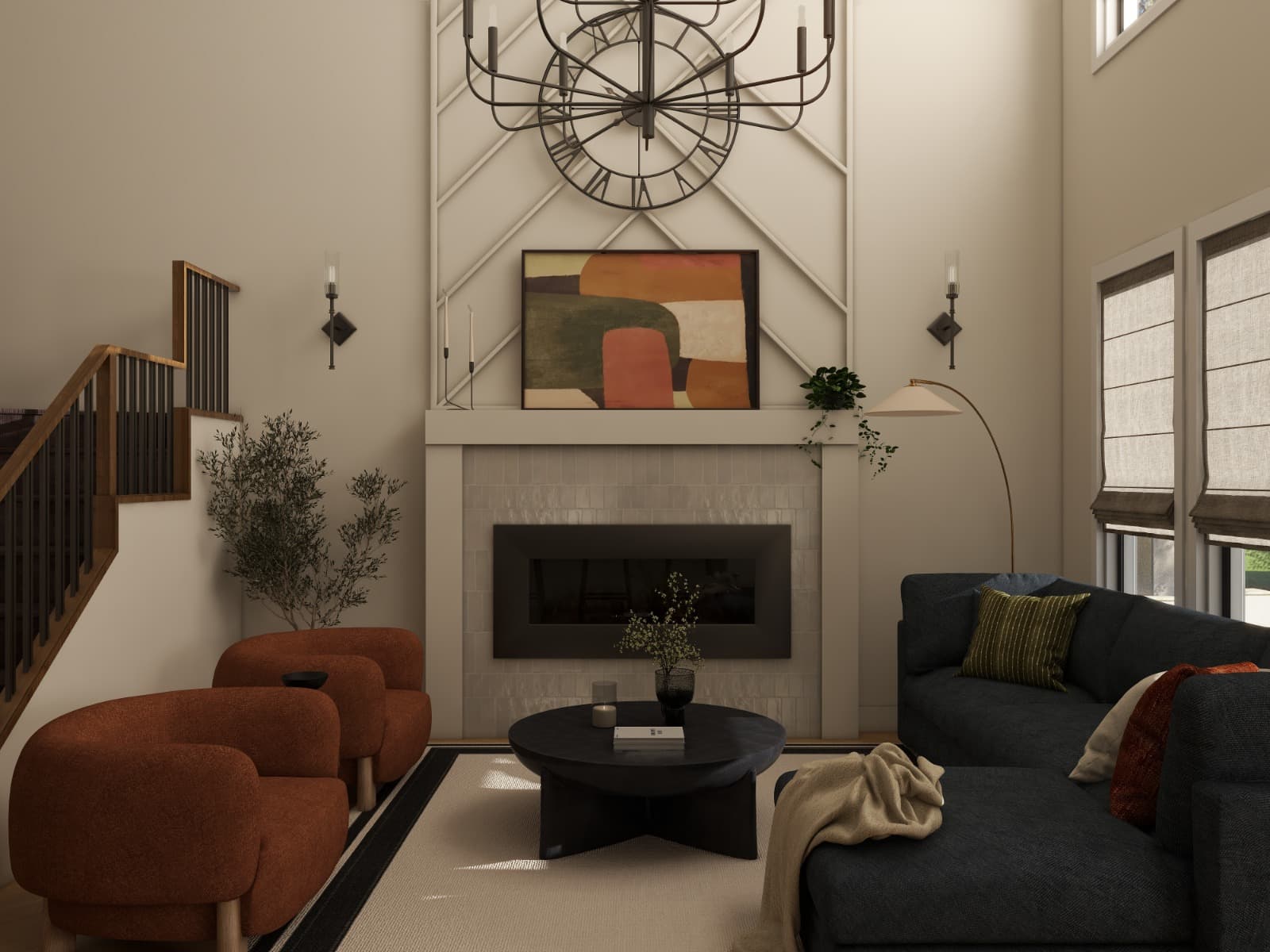 Photorealistic 3D interior visualization render, before and after