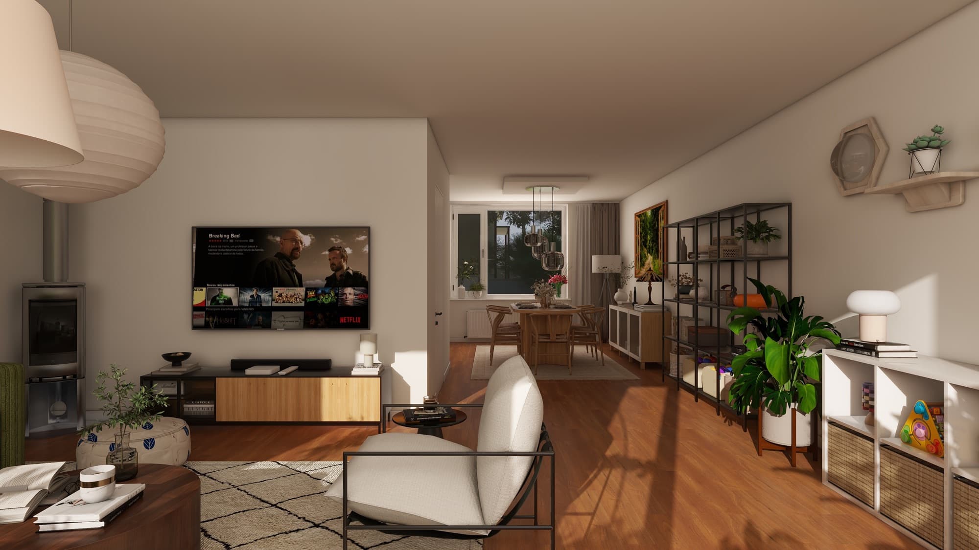 Family Living Room with Wood Stove — Residential Interior Design project by Lumo Loft Studio